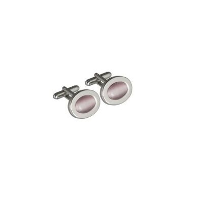 Rhodium plated 16x21mm oval pink stone set swivel Cufflinks