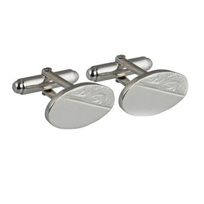 Silver 12x19mm hand engraved oval swivel Cufflinks