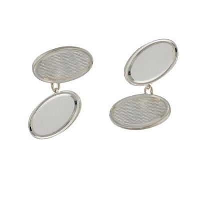Silver 12x19mm Engine turned barley infill oval chain Cufflinks