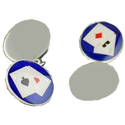 Silver 14x12mm oval playing card chain Cufflinks