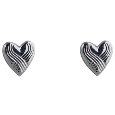 Silver 8x8mm patterned heart shaped stud Earrings