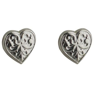 Silver 10x10mm patterned heart shaped stud Earrings