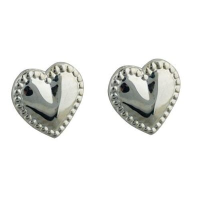 Silver 8x8mm bead edge heart shaped stud Earrings
