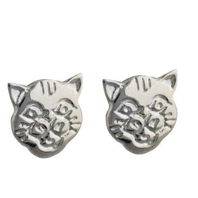 Silver  9x9mm cat face stud Earrings