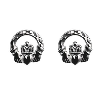 Silver 9mm diamond cut Claddagh stud Earrings