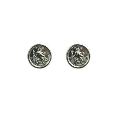 Silver 8mm round St Christopher Stud Earrings