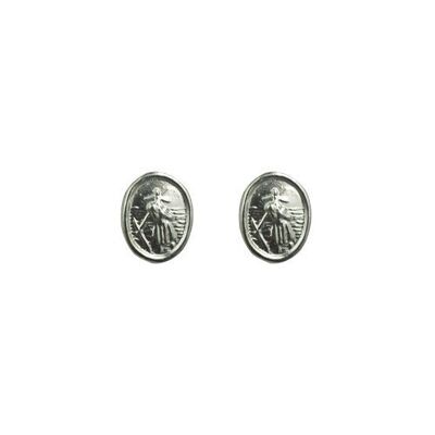Silver 8x6mm oval St Christopher Stud Earrings
