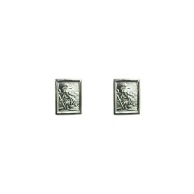 Silver 8x6mm rectangular St Christopher Stud Earrings