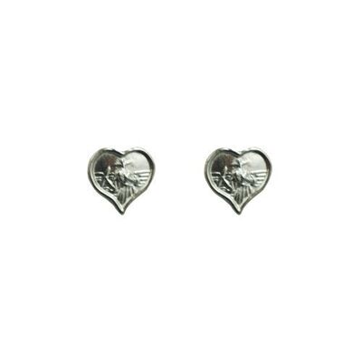 Silver 8x6mm heart St Christopher Stud Earrings