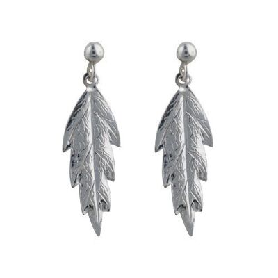 Silver 29x8mm leaf embossed Earring droppers