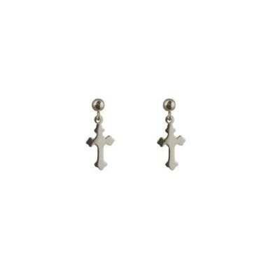 Silver 11x7mm plain Cross dropper Earrings
