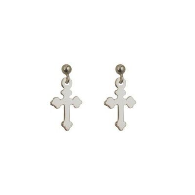 Silver 13x10mm plain Cross dropper Earrings