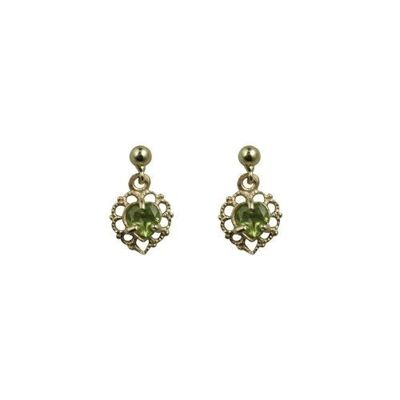 9ct 11x7mm filagree heart dropper Earrings set with Peridot