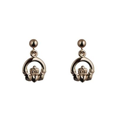 9ct Gold 9mm dropper Claddagh Earrings
