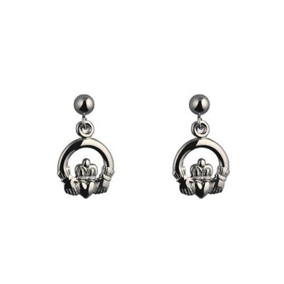 Silver 9mm dropper Claddagh Earrings