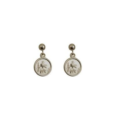Silver 8mm round St Christopher dropper Earrings