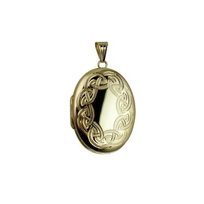 9ct 35x26mm hand engraved celtic knot border pattern oval Locket