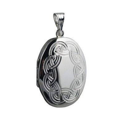 Silver 35x26mm hand engraved celtic knot border pattern oval Locket