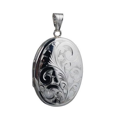 Silver 35x26mm hand engraved oval Locket