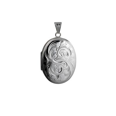 Silver 35x26mm oval hand engraved Locket