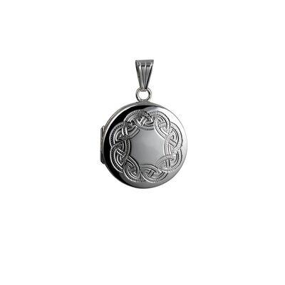 Silver 23mm round flat Celtic hand engraved Locket