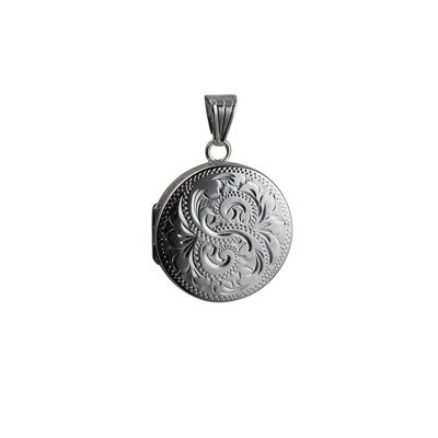 Silver 23mm hand engraved round flat Locket