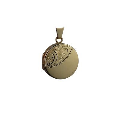 9ct 20mm half hand engraved flat round Locket