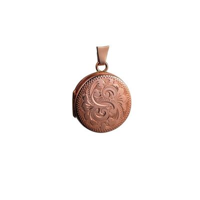 9ct rose 20mm hand engraved flat round Locket