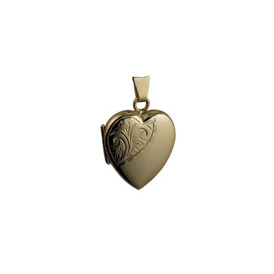 9ct 21x19mm half hand engraved heart Locket