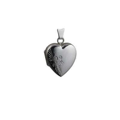 Silver 21mm hand engraved flower heart Locket