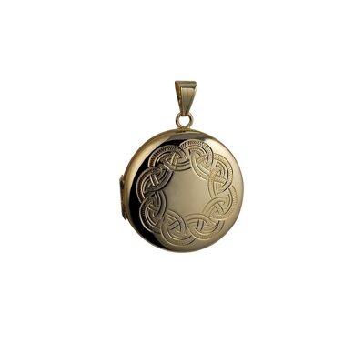 9ct 29mm hand engraved celtic knot pattern round Locket