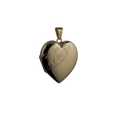 9ct 30x28mm half hand engraved heart Locket