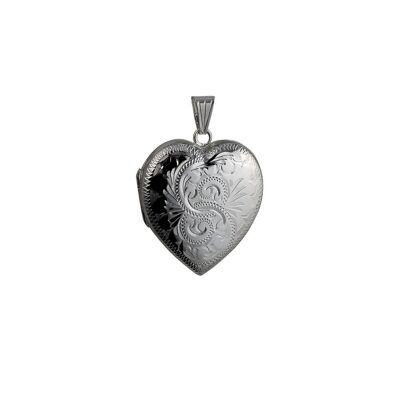 Silver 30x28mm hand engraved heart Locket