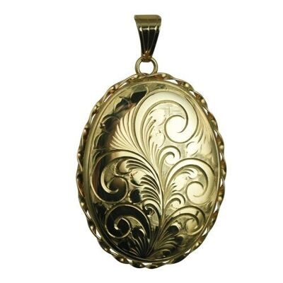9ct 37x28mm oval hand engraved twisted wire edge Locket