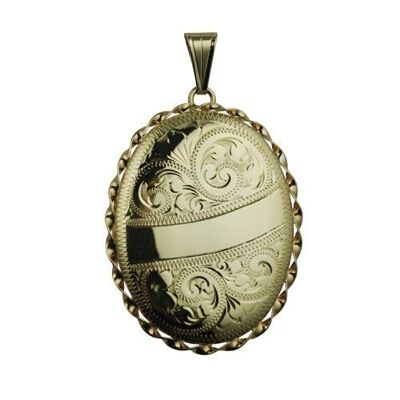 9ct 37x28mm hand engraved twisted wire edge oval Locket