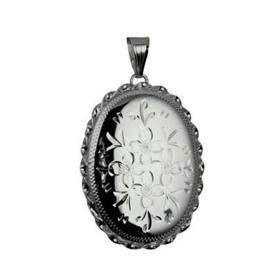 Silver 37x28mm hand engraved twisted wire edge oval Locket