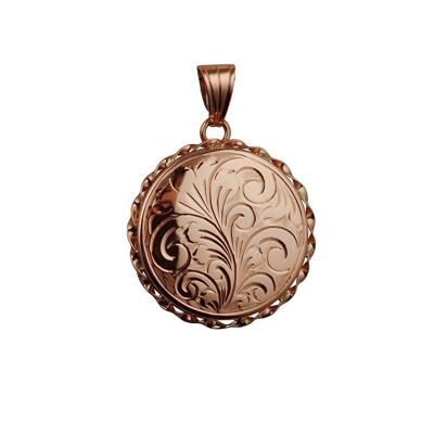 9ct rose 25mm hand engraved flat round twisted wire edge Locket