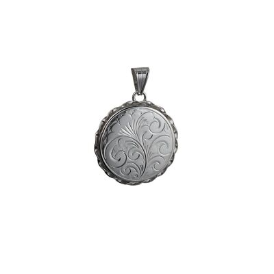 Silver 25mm hand engraved round flat twisted wire edge Locket