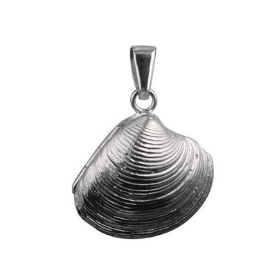 Silver 20mm Sea Shell Locket with a pearl inside on a bail