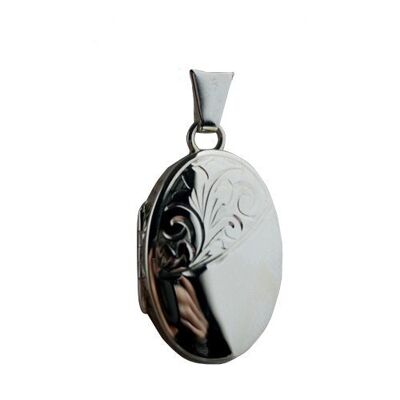 Silver 22mm half hand engraved oval Locket with mirraculous medal