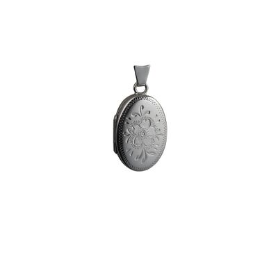 Silver 22mm hand engraved flower oval Locket