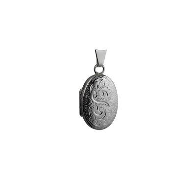Silver 22x15mm oval hand engraved Locket