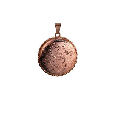 9ct rose 31mm hand engraved twisted wire edge round Locket