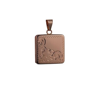 9ct rose 22mm half hand engraved flat square Locket