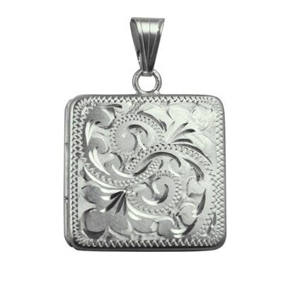Silver 22mm hand engraved flat square Locket