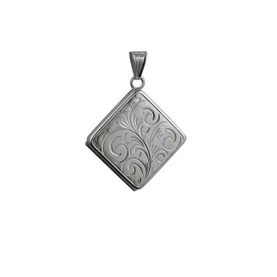 Silver 22mm hand engraved flat diamond shape Locket