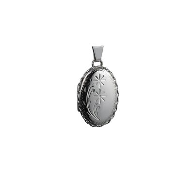 Silver 23x16mm hand engraved flowers oval twisted wire edge Locket