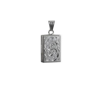 Silver 22x15mm hand engraved flat rectangular Locket