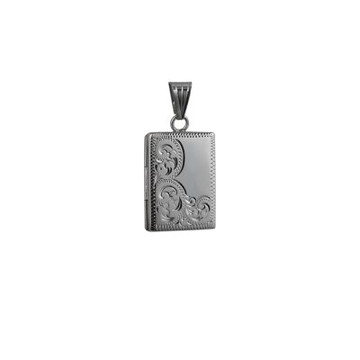 Silver 22x15mm half hand engraved flat rectangular Locket