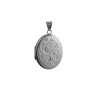 Silver 30x24mm hand engraved flat oval Locket